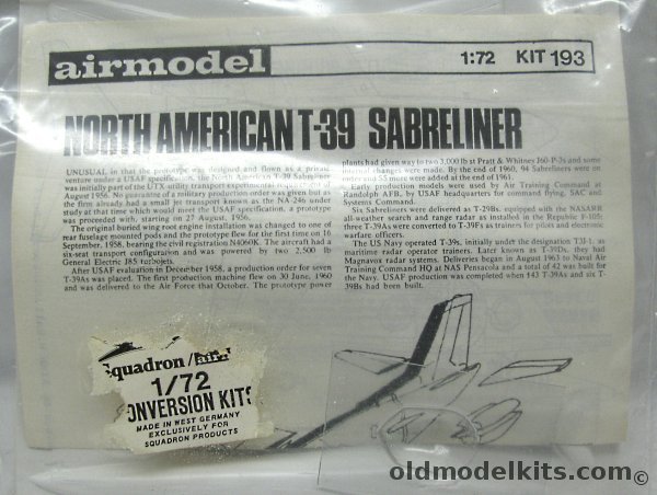 Airmodel 1/72 North American T-39 / T3J-1 Sabreliner - Bagged, 193 plastic model kit